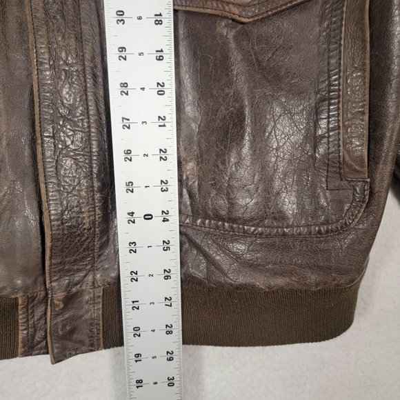 Vintage Context Brown Leather Collared Distressed Aviator Moto Jacket Coat - Picture 8 of 16